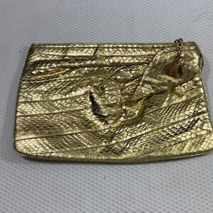Morris Moskowitz Vintage 80s Genuine Reptile Skin Gold Clutch